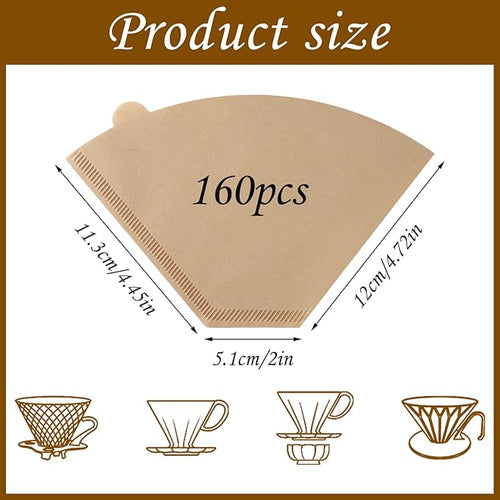 160 Count #4 Cone Coffee Filters 8-12 Cup Disposable Coffee Filters 4 Cone Paper Unbleached Natural Number 4 Filters Paper Compatible with Ninja Coffee Filter, Drip and Pour Over Coffee Maker