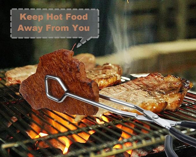 Scissor Tongs, 10-Inch Heavy Duty Stainless Steel Cooking Tongs With Plastic Silicone Kitchen Food Baking Bread Clamp BBQ Grilling Wire Tongs, Black Set of 2