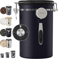 Veken Coffee Canister, 39OZ Large, Airtight Stainless Steel Food Storage Container for 2.2lbs Coffee Beans, Ground, Sugar, Tea, Flour, Cereal, Kitchen Bar Accessories with Date Tracker & Scoop, Black