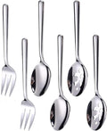 Serving Spoons*2 Slot Spoons* 2 Forks *2 Buffet Colander Stainless Steel Banquet Set, Set of 6. Lenght 9" (6-spoon forks set)
