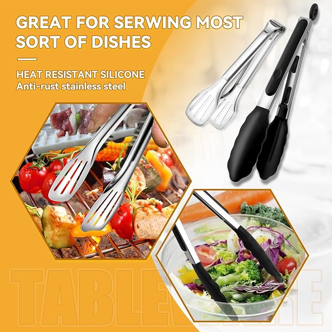 Serving Utensils Set for Partie, Silver Stainless Steel Metal Serveware Large Serving Spoons, Slotted Spoons, Forks, Tongs, Soup and Skimmer Spoon, Cake Server for Buffet, Catering, Entertaining 15pcs