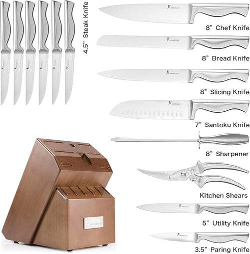 15 PCS Kitchen Knife Set with Non-Slip Handle, Ultra Sharp High Carbon Stainless Steel