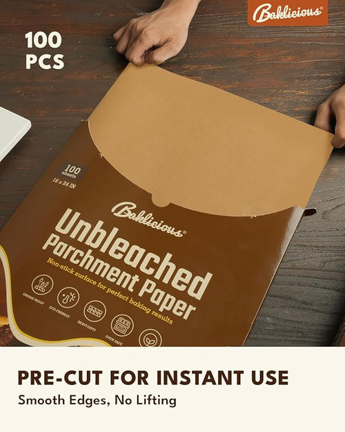 16x24 inch Unbleached Heavy Duty Parchment Paper Sheets, 100Pcs Precut Non-Stick Full Parchment Paper for Baking, Cooking, Grilling, Frying, Steaming, Full Sheet Baking Pan Liners