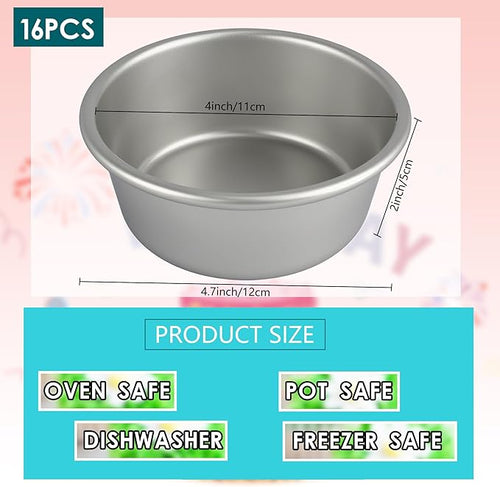 16 Pcs 4 Inch Round Cake Pans Nonstick Aluminum Round Cake Pan Mold Small Smash Cake Baking Pans for Home Baking Cheese Cake Pizza Quiche Leakproof and Easy Release