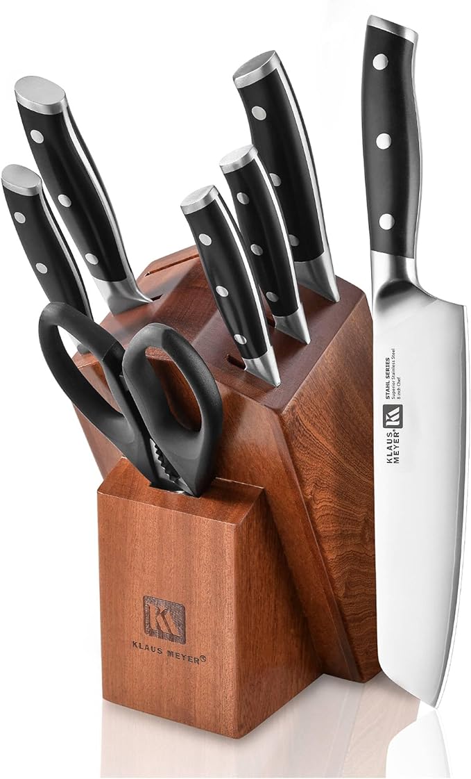 Klaus Meyer Stahl High Carbon Exclusive German Steel 8 Piece Knife Block Set (Black)