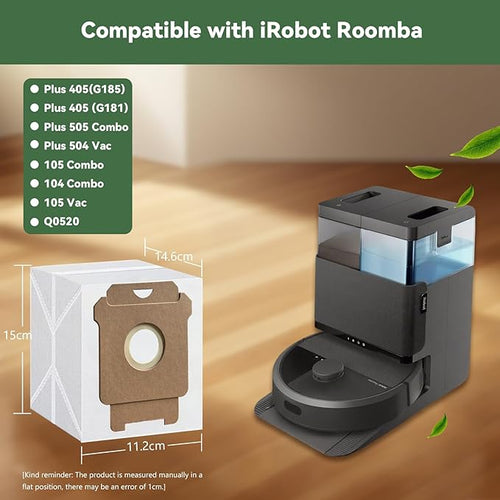 18 Pack Replacement Dust Bags for iRobot Roomba Combo 2 Essential Robot Vacuum Q0520, 104/105 Combo, Plus 405 (G181)/(G185), Max 705 Vac, Max 705 Combo, 105 Vac, Plus 504 Vac, Plus 505 Combo