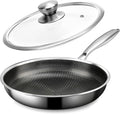 Stainless Steel Frying Pan with Lid, 8 Inch Honeycomb Non Stick Frying Pan, Small Stainless Steel Nonstick Pans W/Lid, Safe Nonstick Skillet Egg Omelete Pans, Oven Safe, Induction Compatible,PFOA Free