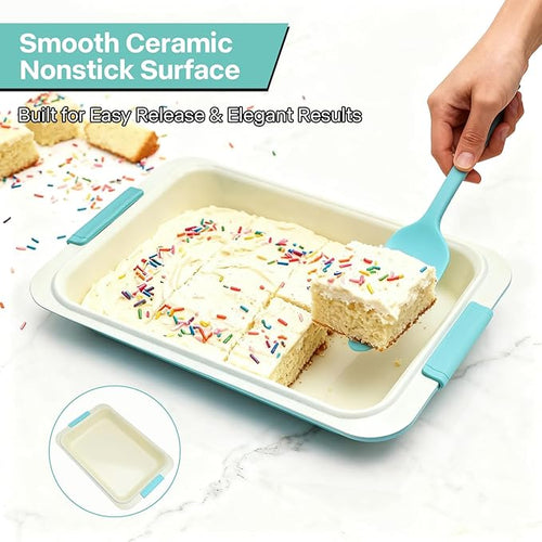 13x9 Inch Heavy-Duty Baking Pan with Lid, Nonstick Rectangular Cake Pan with Silicone Grip Handles and Snap-On Cover, Durable Lasagna Pan for Brownies, Casseroles, Parties & Potlucks