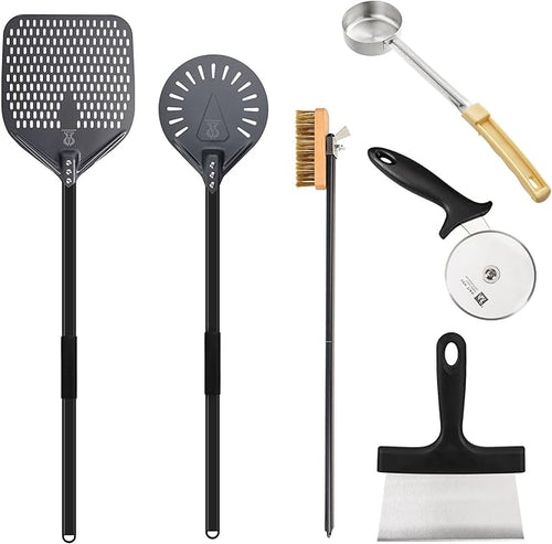 12-inch Hard Anodized Aluminum Pizza Spatula，Set Of 6 Commercial Pizza Oven Utensils, pizza Peel for Indoor & Outdoor Pizza Ovens, Pizza Oven Accessories