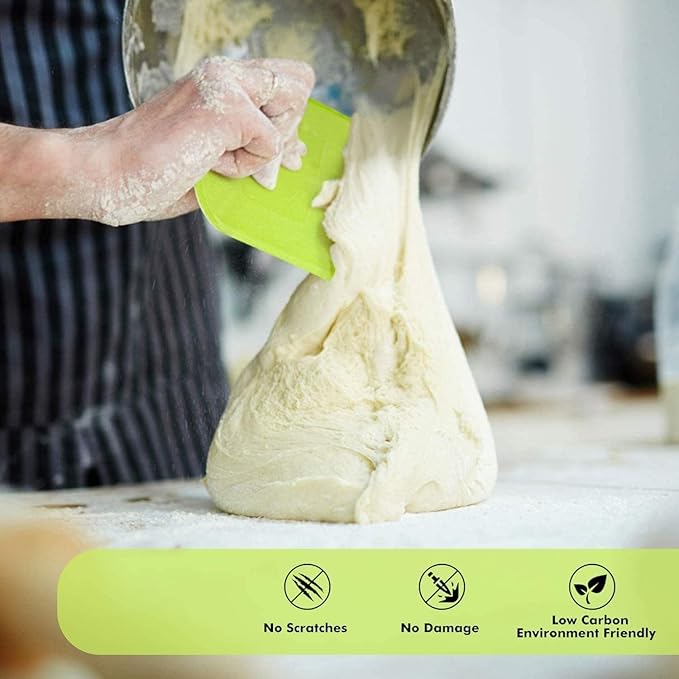 SURDOCA Dough Scraper Bench Scraper - 3P 4.7x3.7" Plastic Flexible Bowl Scraper, Sharp Edge & Angles Cake Scraper. Non-Slip Bakeware Decorating Tools Sculpting & Modeling Tools - White+Yellow+White
