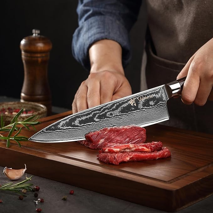 Wakoli ESE 3-Piece Damascus Knife Set – Professional Chef’s Knives | 67-Layer VG10 Core Steel | Ergonomic Pakkawood Handles | Premium Kitchen Knives in Wooden Gift Box