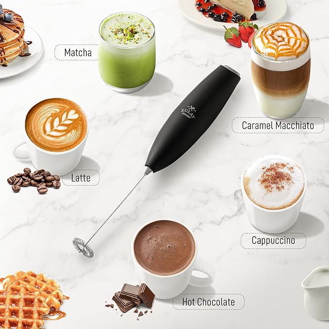 Zulay Kitchen Handheld Milk Frother with Duracell AA Batteries – Ultra Fast Electric Mixer & Foam Maker, Easy-Clean Drink Mixer for Coffee & More