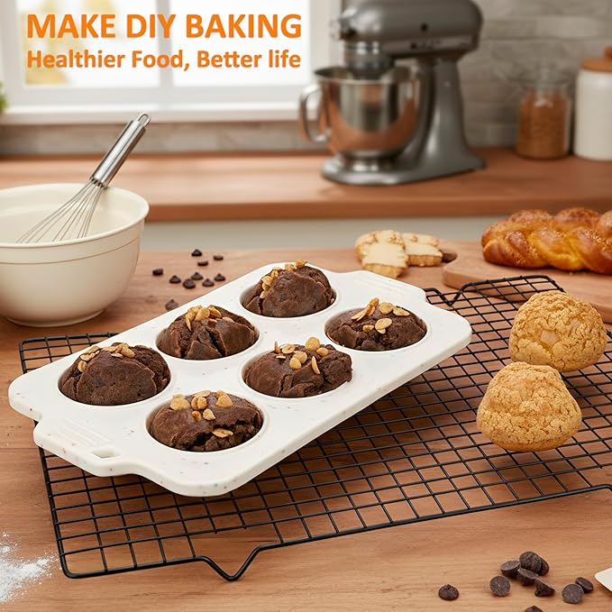 Silicone Muffin Pan for Baking, Collapsible Muffin Pan with Metal Reinforced Frame, Non-stick Silicone Molds for Baking, BPA Free & Oven Safe Cupcake Pan, Regular Size 6 CUP Non-Toxic (2 Pack)