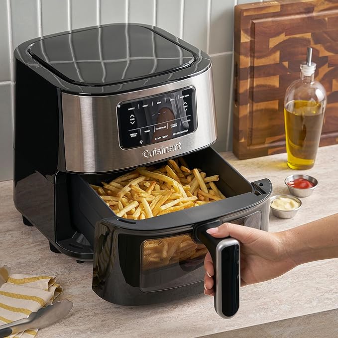 Cuisinart Air Fryer, 6-Quart Basket Large Fryer with 5 Cooking Functions to Roast, Bake, Broil, Air Fry and Keep Warm, 5 Airfryer Presets, Dishwasher-Safe Parts, AIR-200, Stainless Steel & Black