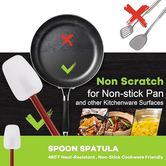 Commercial Spoonula Rubber Spatula Set 2, High Heat Spatula Spoon 16 Inches, Commercial Spatula for Cooking, Rubber Spatula Set Resistant to 500℉ (2 Spoonulas 16"/L)