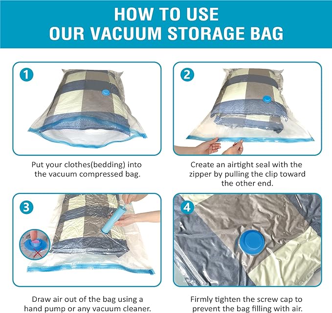 10 Pack Vacuum Storage Bags, Space Saver Bags (2 Jumbo/2 Large/3 Medium/3 Small) Compression Storage Bags for Comforters and Blankets, Vacuum Sealer Bags for Clothes Storage, Hand Pump Included
