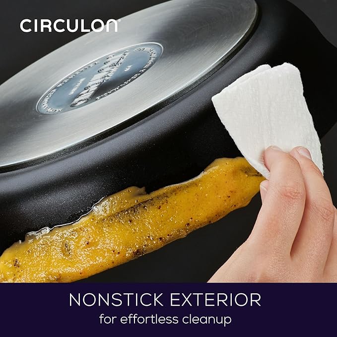 Circulon 82687 Espree Hard Anodized Nonstick Deep Frying Pan / Fry Pan / Skillet with Lid and Helper Handle - 12 Inch, Black
