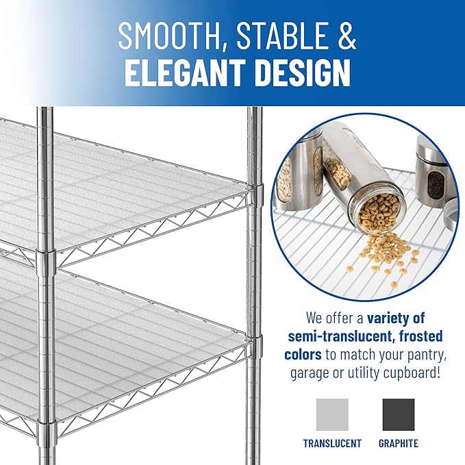 Sterling Shelf Liners Wire Rack Covers: Plastic Shelf Liner Cover for Wire Shelving: Cover Mats for Shelves in Pantry, Closet, and More: 18x48 Inch: Graphite, Set of 4