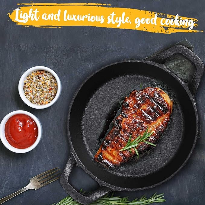 Mini Cast Iron Skillets 6.3 x 6.3 x 1.5 Inch Cast Iron Pan Small Ramekin Set Black Casserole Dish Cookware Oven Safe Mini Skillets for Kitchen Indoor Outdoor Picnic (2 Pack)