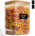 ComSaf 3.6Qt Glass Food Storage Containers, Cereal Storage Containers with Airtight Lids, Large Square Glass Jars with Bamboo Lids, for Rice, Pasta, Oats, Grains, Coffee Beans