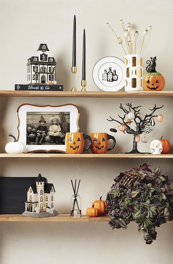 Lenox Haunted Halloween Covered Candy Jar, Porcelain Jar with Lid, 26oz Storage, Black Cat on Pumpkin, Jar for Sweets, Pumpkin Decor, Halloween Kitchen Decor, Halloween Cookie Jar, 5x7.25 inches