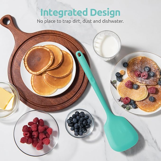 U-Taste 600ºF Heat Resistant Silicone Turners: 13.6in Long Solid & Slotted Kitchen Spatula Flipper, Wide and Large Flexible Cooking Utensil for Flipping Egg, Pancake, Cookie (Aqua Sky, 2PCS)