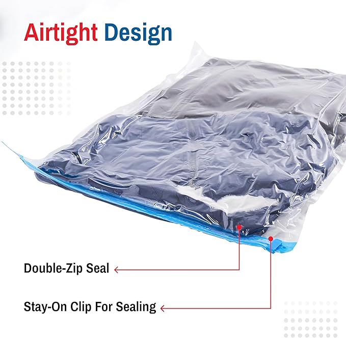 Spacesaver Roll Up Vacuum Storage Bags for Jackets, Suits, Dresses & Clothes – Sealed Compression Bags with Hand Pump – Space Saver Bags for Moving, Travel & Organization - Pack of 8
