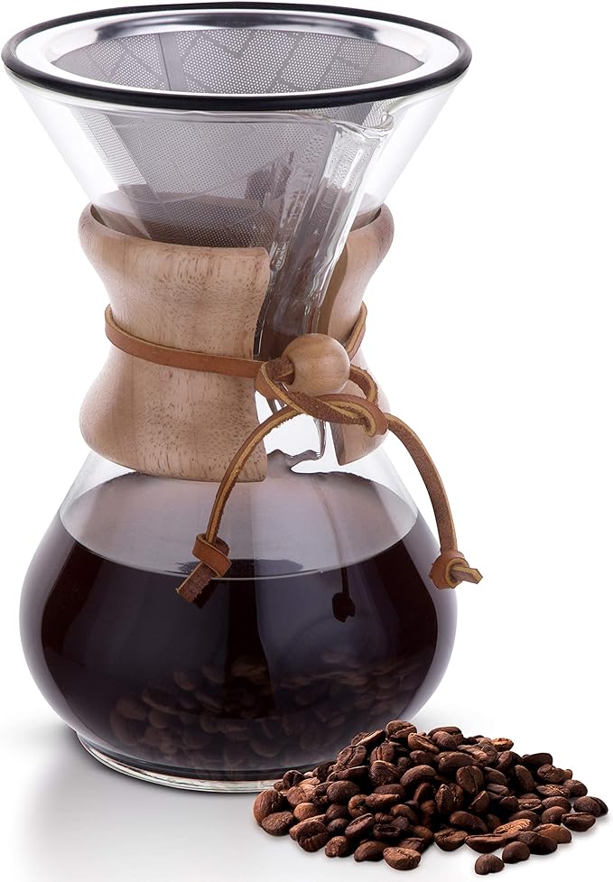 Compatible with Hario V60, Chemex Pour Over Coffee Filter - Wide Metal Base Reusable Stainless Steel Coffee Dripper - Paperless Coffee Filter for Sustainable Brewing