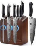 SHAN ZU Kitchen Knife Set with Double Sided Magnetic Knife Block, 7PCS Knives Block Sets in Powder Steel Ultra Sharp Japanese Knife Sets with Sharpening Steel Chef Knives Set with Pakkawood Handle