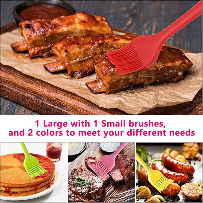 Silicone Basting Pastry Brush Set 2 Pack Heat Resistant Spread Oil Butter Sauce for BBQ Grill Barbeque Kitchen Baking Cooking Pastries, 1 Large & 1 Small