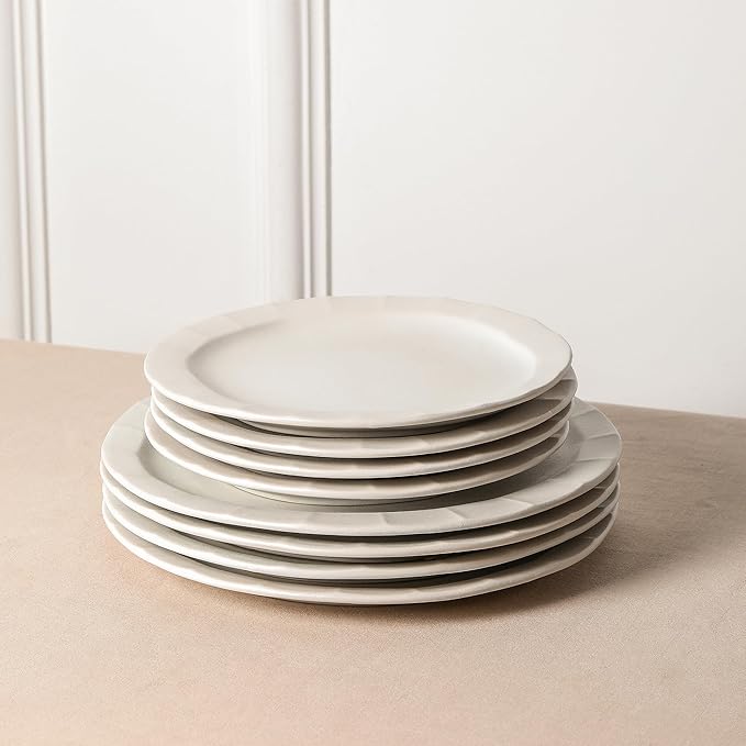 Stone Lain Oasis 12-Piece Dinnerware Set Stoneware, Dishwasher and Microwave Safe Plates and Bowls Set, Dish Set for 4, White