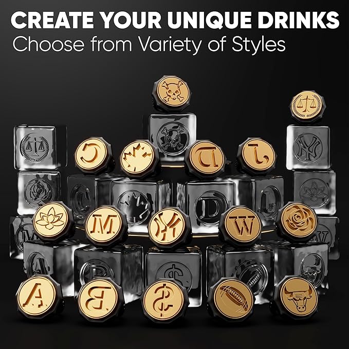 Berlinzo Ice Stamp Ring for Cube & Sphere - Custom Ice Cubes for Whiskey, Mojito Cocktails – A Letter Shaped Brass Ice Stamp a/ 3mm Depth - Black