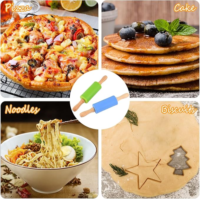 Mini Silicone Rolling Pin for Kids, Non-stick Surface Wood Handle, 9 Inch 16 Pack