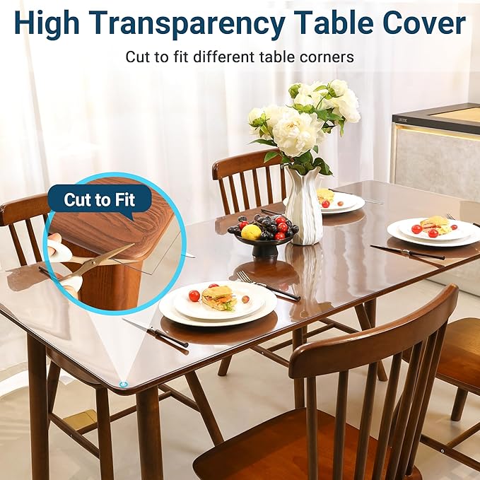 Clear Round Table Cover Protector 48 Inch, 1.5mm Transparent Plastic Table Protector Waterproof, Anti-Scratch Clear Desk Mat for Office Desktop Dresser Dining Table, FDA Compliant