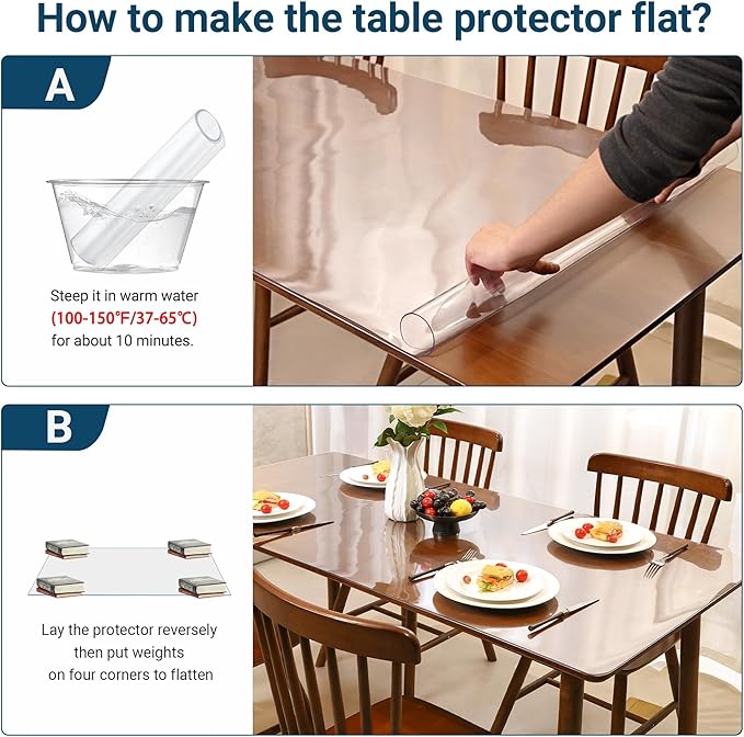 Clear Table Cover Protector 16x24 Inch Rectangle, 1.5mm Transparent Plastic Table Protector Waterproof, Anti-Scratch Clear Desk Mat for Office Desktop Dresser Dining Table, FDA Compliant