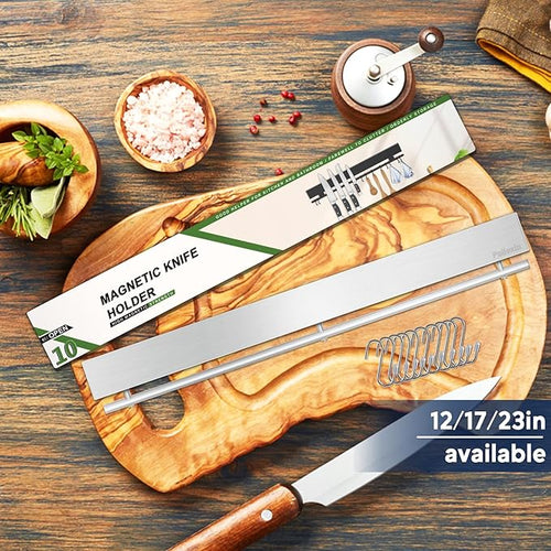 17 inch Magnetic Knife Holder with 10 Hooks, No Drilling Wall Mount, Powerful Magnet Rack