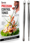 Tweezer Tongs Set of 2 – Boxiki Kitchen 430 Stainless Steel Cooking Tweezers, Long Chef Tweezers for Plating, Grilling, Baking, Pasta, Food Handling, Cake Decorating & Culinary Use