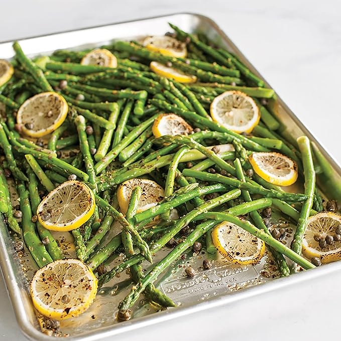 Nordic Ware Naturals 3 Piece Set - USA Made Aluminum Commercial Quality Sheet Pan for Baking or Roasting, Encapsulated Galvanized Steel Rim Prevents Warping; Half Sheet, Jelly Roll and Quarter Sheet