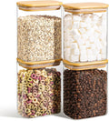ComSaf 1.2 Qt Rectangle Glass Storage Containers with Lids, Glass Jars with Bamboo Lids, Clear Food Storage Jar, Sugar Coffee Containers, Pantry Container for Pasta Tea Candy Nut