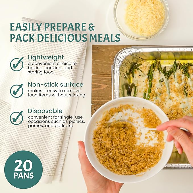 FUNSTITUTION Aluminum Foil Pans 13x17 (20 Pack) - Disposable Aluminum Baking Pans With High Heat Conductivity For Grilling, Cooking, Storing, Prepping, Disposable Pans and Tin Foil Pan
