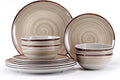Melamine Dinnerware Sets, Dinnerware Sets for 4, 12Pcs Plates And Bowls Sets, Lightweight and Unbreakable Dish Set for Camping, Picnic,RV, Dishwasher Safe,BPA Free（Brown）