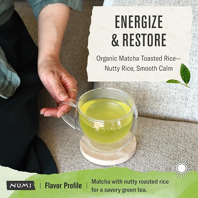 Numi Organic Tea Matcha Toasted Rice, 18 Count (Pack of 1) Box of Tea Bags, Green Tea (Packaging May Vary)