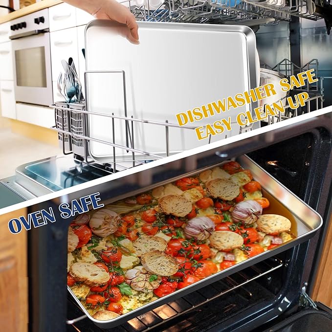 P&P CHEF 17.3 Inch Baking Cookie Sheet, Oven Pan Tray Stainless Steel Sheet Pan for Kitchen, Oven Bakeware for Multi Uses, Shiny Look & Dishwasher Safe, Healthy & Heavy Duty, 1Pc