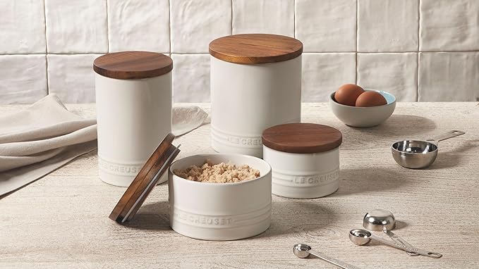 Le Creuset Signature Salt Cellar and Storage Canister with Wood Lid, 16 oz., Oyster