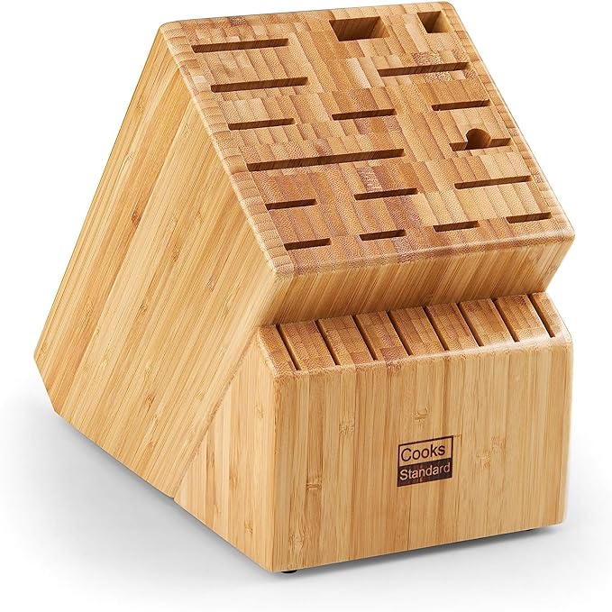 Cooks Standard Bamboo Knife Block Holder without Knives, 25 Slot X-Large Universal Countertop Butcher Block Kitchen Knife Stand for Easy Kitchen Storage
