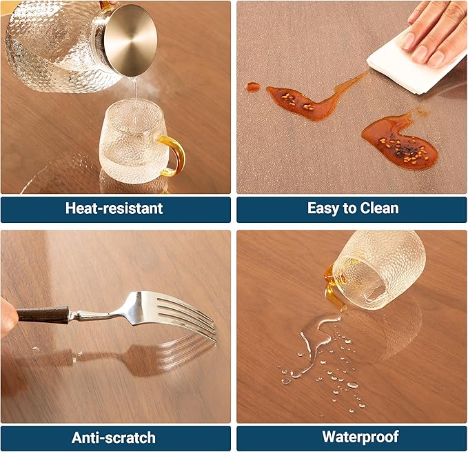 Clear Table Cover Protector Rectangle 36 x 72 Inch, 2.0mm Transparent Plastic Table Protector Waterproof, Anti-Scratch Clear Desk Mat for Office Desktop Dresser Dining Table, FDA Compliant