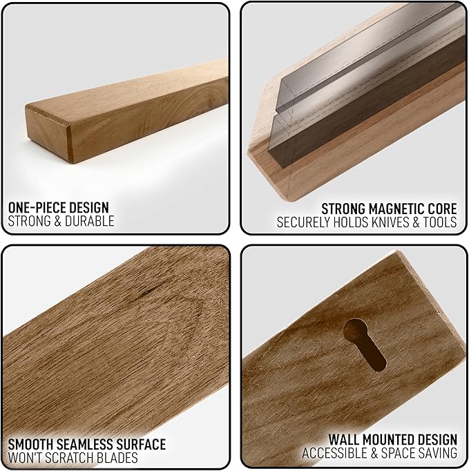 Zulay 11.75" Seamless Acacia Wood Magnetic Knife Holder - Wooden Magnetic Knife Strip for Organizing your Kitchen - Elegant & Multifunctional Magnet Holder for Wall with Easy Installation