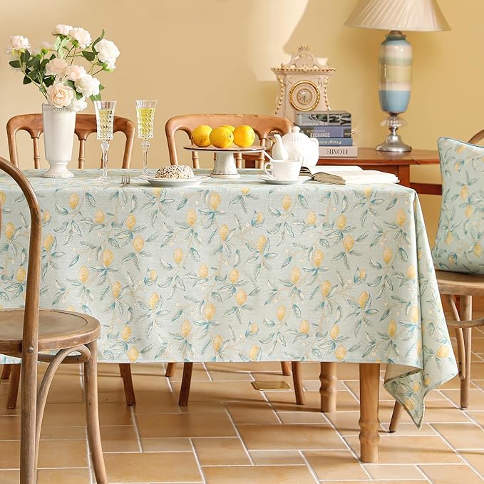 patdrea Designer Linen Green Tablecloth for Rectangle Table,Vintage Breathable Yellow Fruits Pattern Table Cloth,Decoration Cover for Kitchen Dining,Christmas,Thanksgiving,Party,55"x79"-Ania a