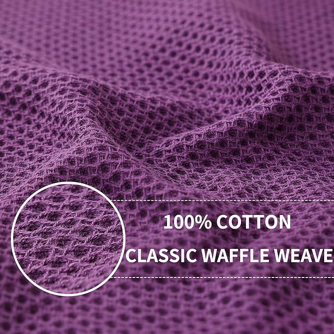 Homaxy 100% Cotton Waffle Weave Kitchen Dish Cloths, Ultra Soft Absorbent Quick Drying Dish Towels, 12 x 12 Inches, 12-Pack, Purple