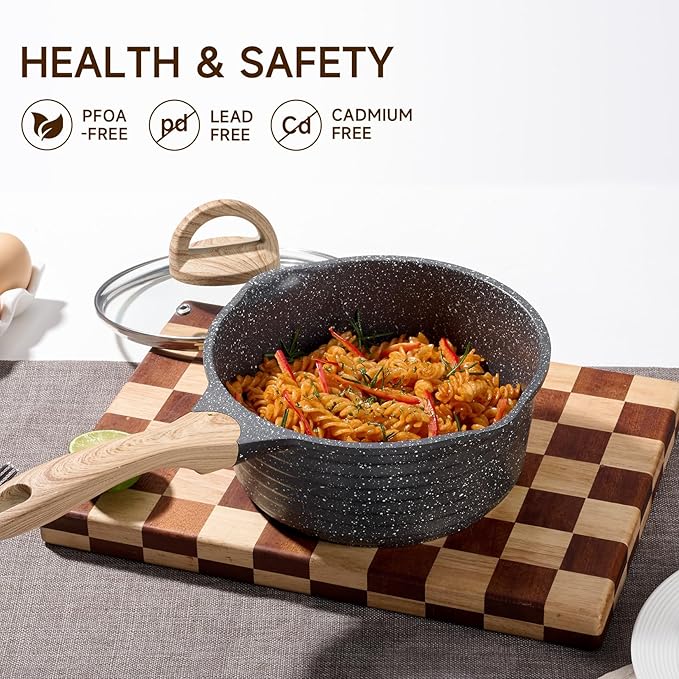 JEETEE 1.5 Quart Sauce Pan with Lid, Non Stick Small Pot with Coating, Masterclass Cookware Sauce Pot for Cooking, PFOA/PFOS Free